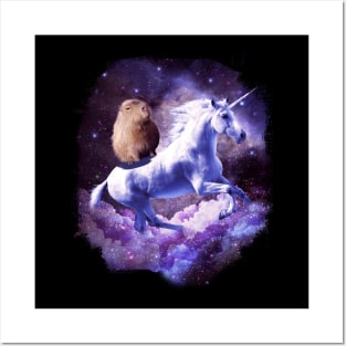 Capybara Riding Space Galaxy Unicorn Posters and Art